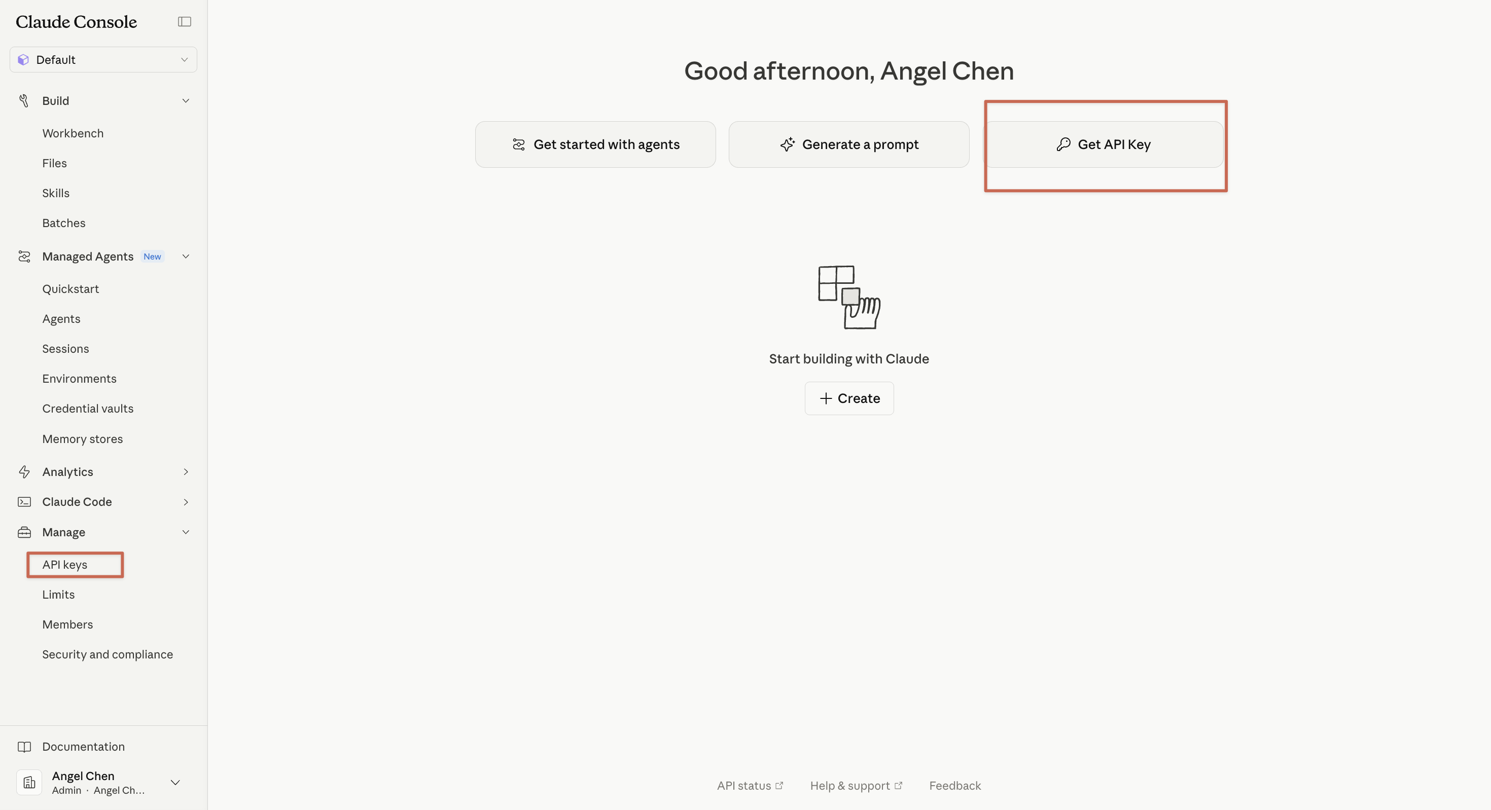 Anthropic Console 左側選單的 API Keys 入口